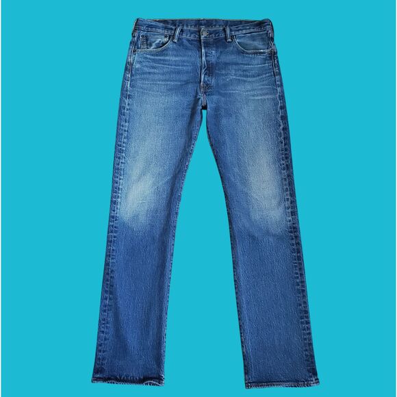 Men's Levi's 501 Distressed Blue Jeans - Picture 1 of 8